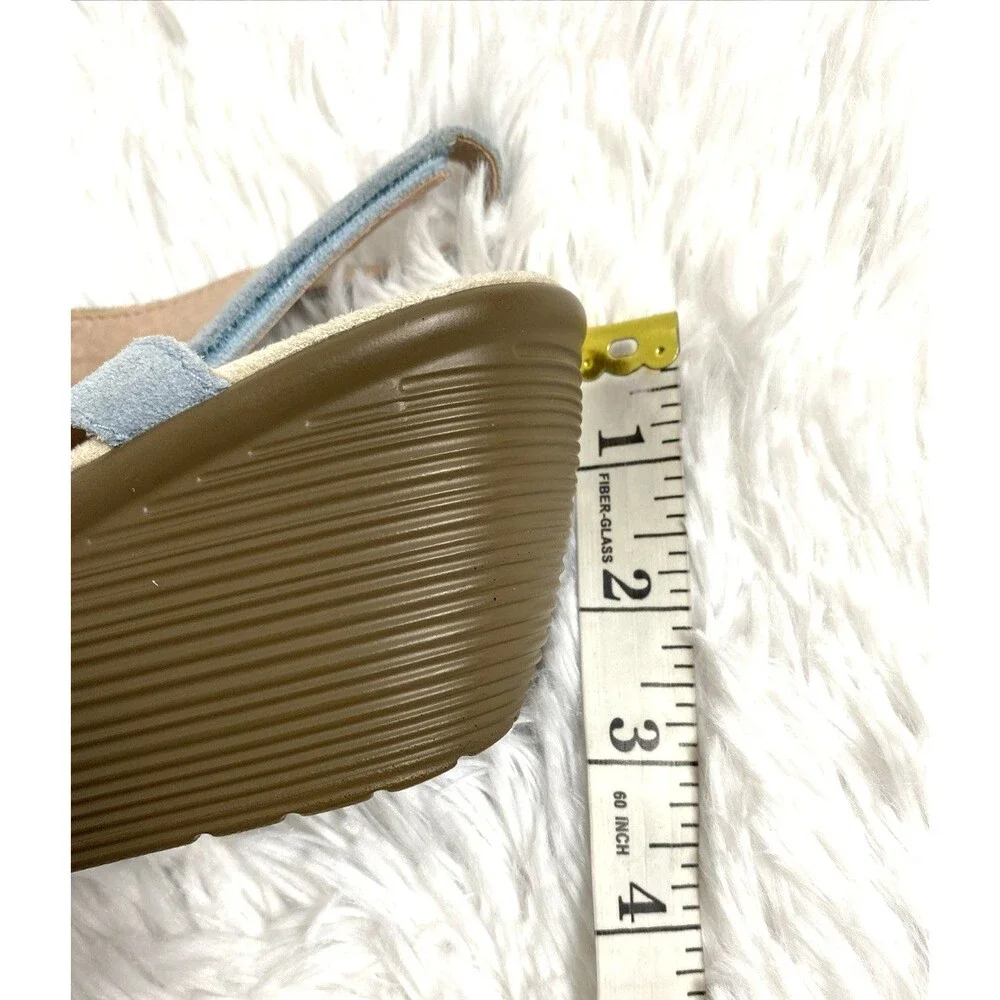 Skechers Memory Foam Womens Wedge Sandals Size 8 Blue Sky Suede Slingback - Picture 11 of 12